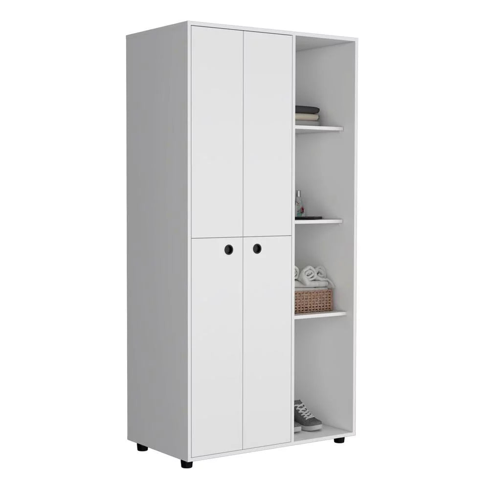 White 2-Door Armoire with Drawer and 4 Open Shelves X9895