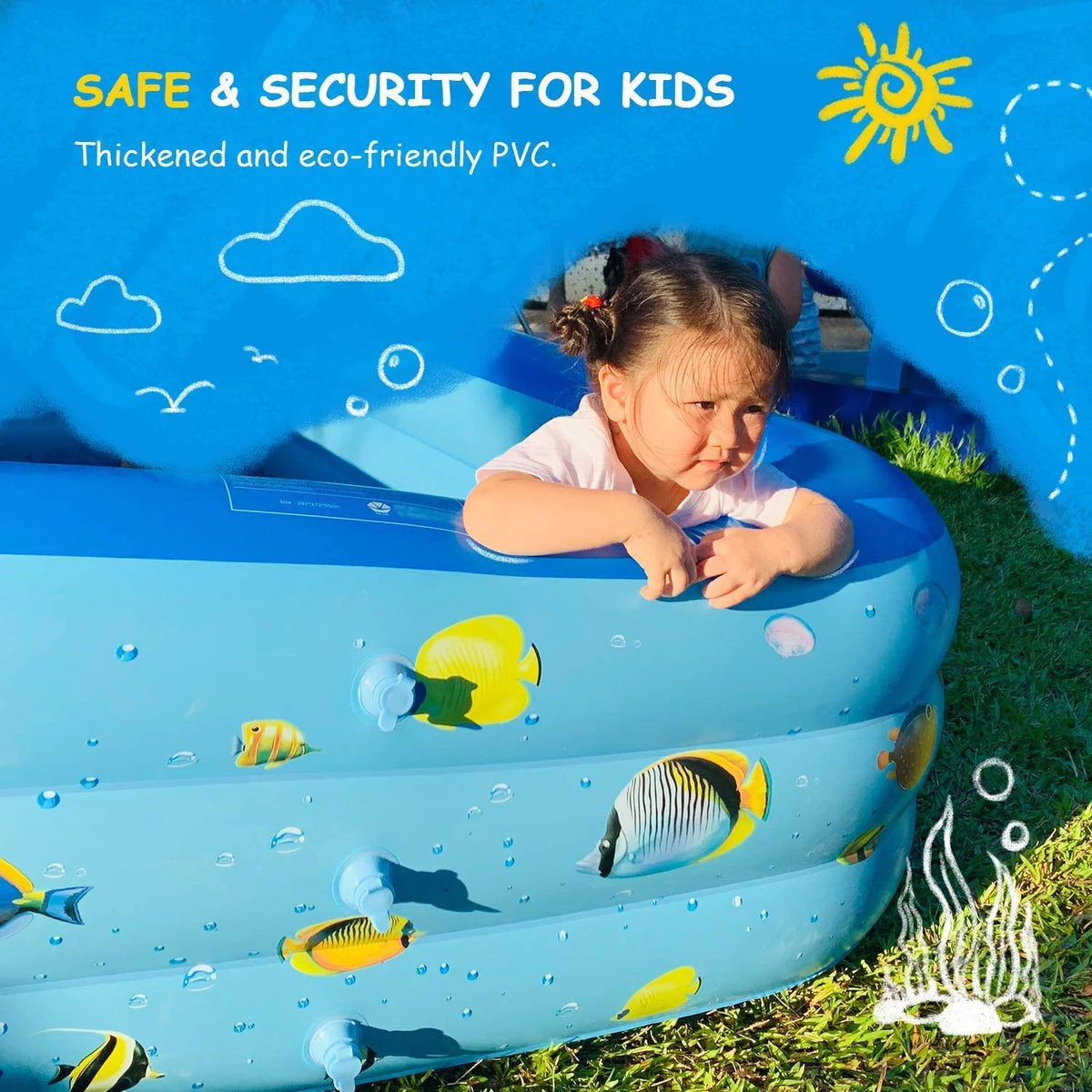 Inflatable Pool, Thickened Kiddie Pool, BPA-Free, 6.9 x 5 x 1.8 ft, Blue D787