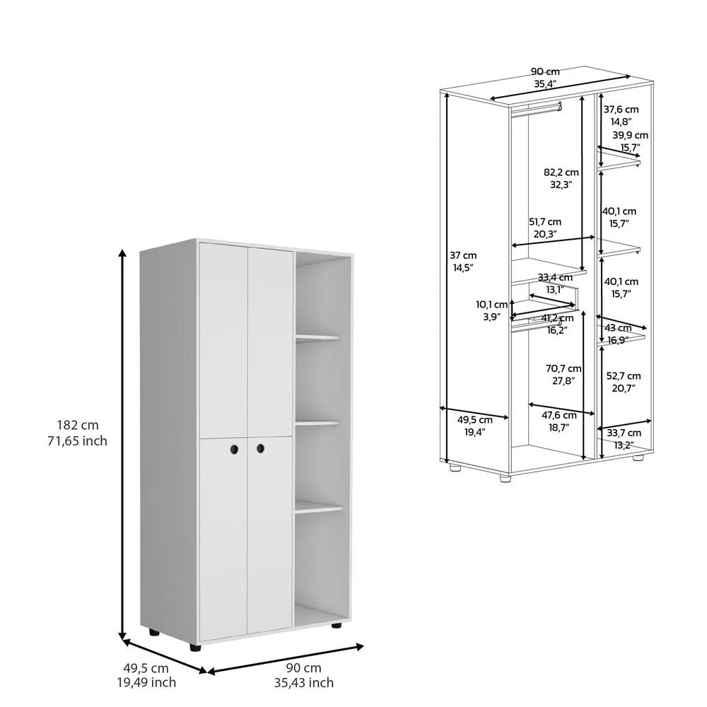 White 2-Door Armoire with Drawer and 4 Open Shelves X9895