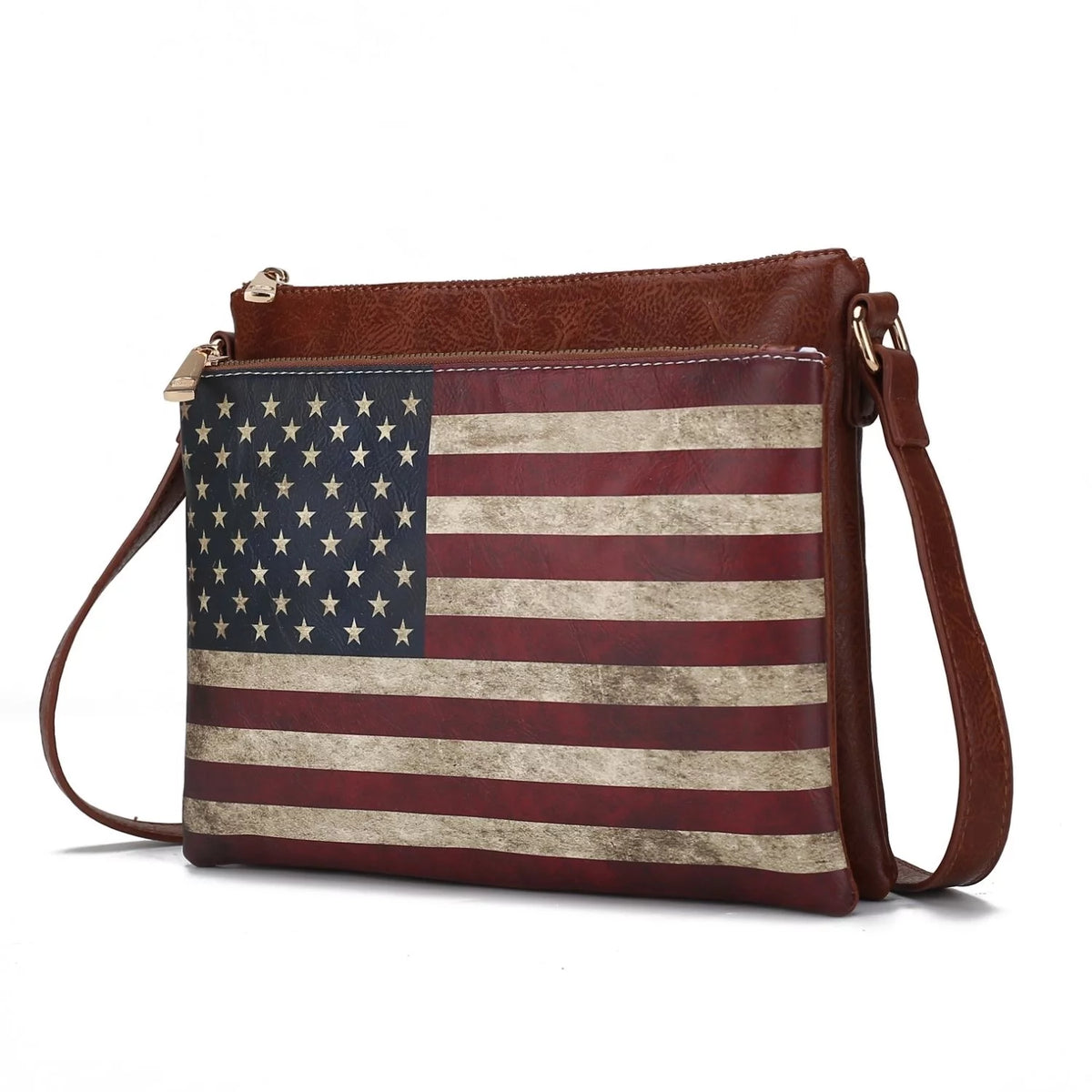 Printed Flag Vegan Leather Womens Crossbody Bag P899228