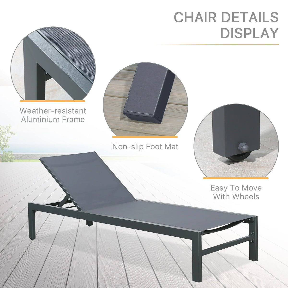 3 Pieces Outdoor Patio Aluminum Reclining Chaise Lounge Chairs Set with Side Table I177512