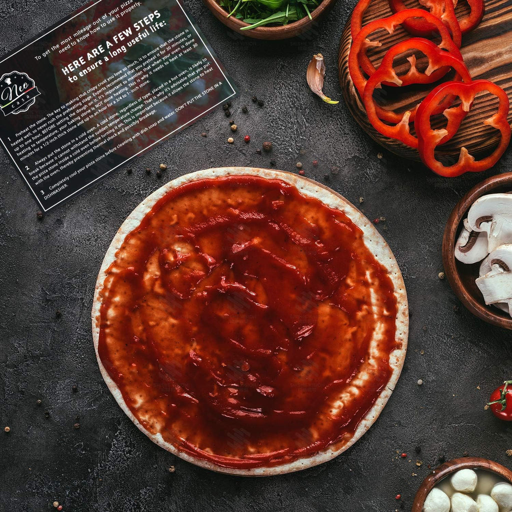 Black Cordierite Ceramic Coated Pizza Stone Pan Set with Bamboo Pizza Peel & Pizza Cutter L460