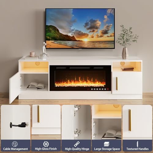 Black 70 Inch Electric Fireplace TV Stand V1982