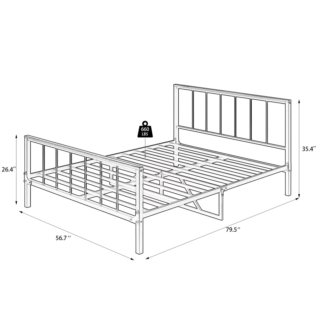 Black Metal Platform Bed Frame with Headboard and Footboard V7136