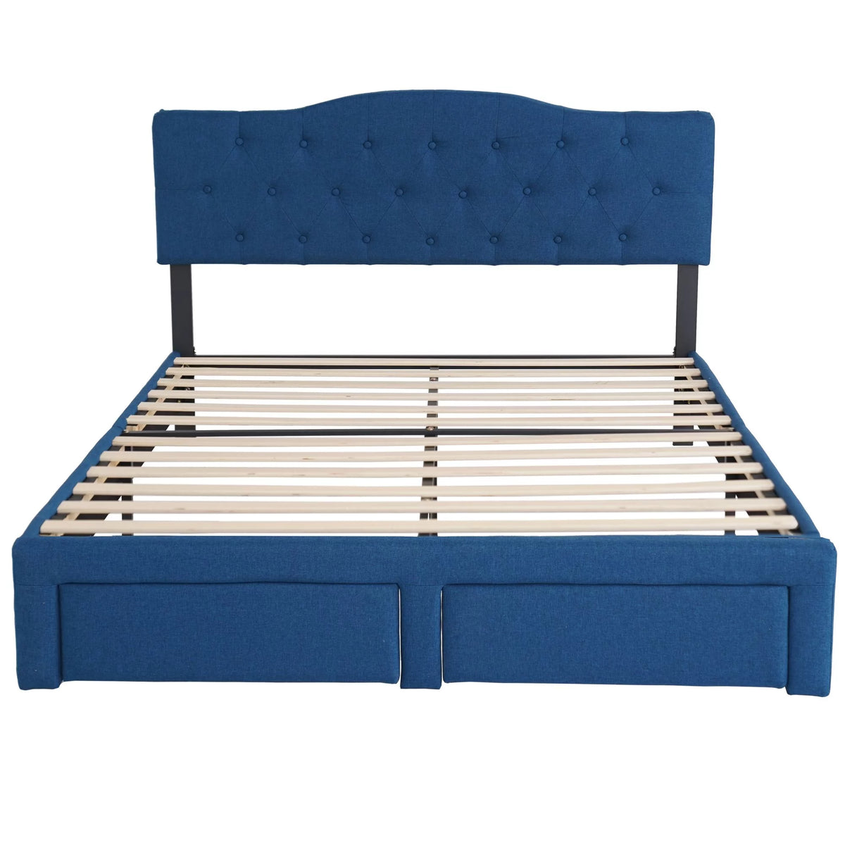 Queen Size Wood Bed Frame with Headboard Blue P793721