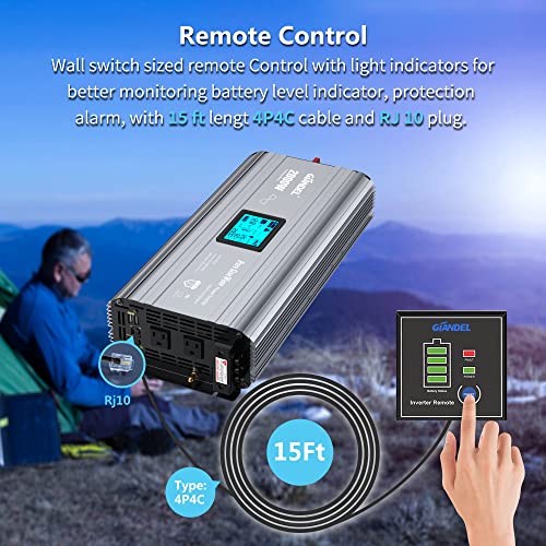 2000W Pure Sine Wave Power Inverter DC 12V to AC 120V with LCD Display P443544