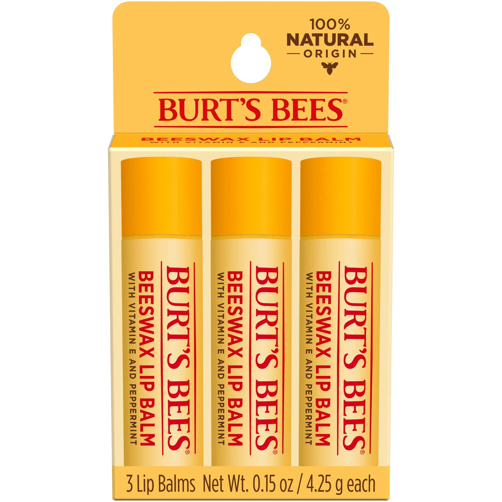 Natural Moisturizing Lip Balm with Beeswax, Vitamin E & Peppermint Oil, 4 Count Y393227
