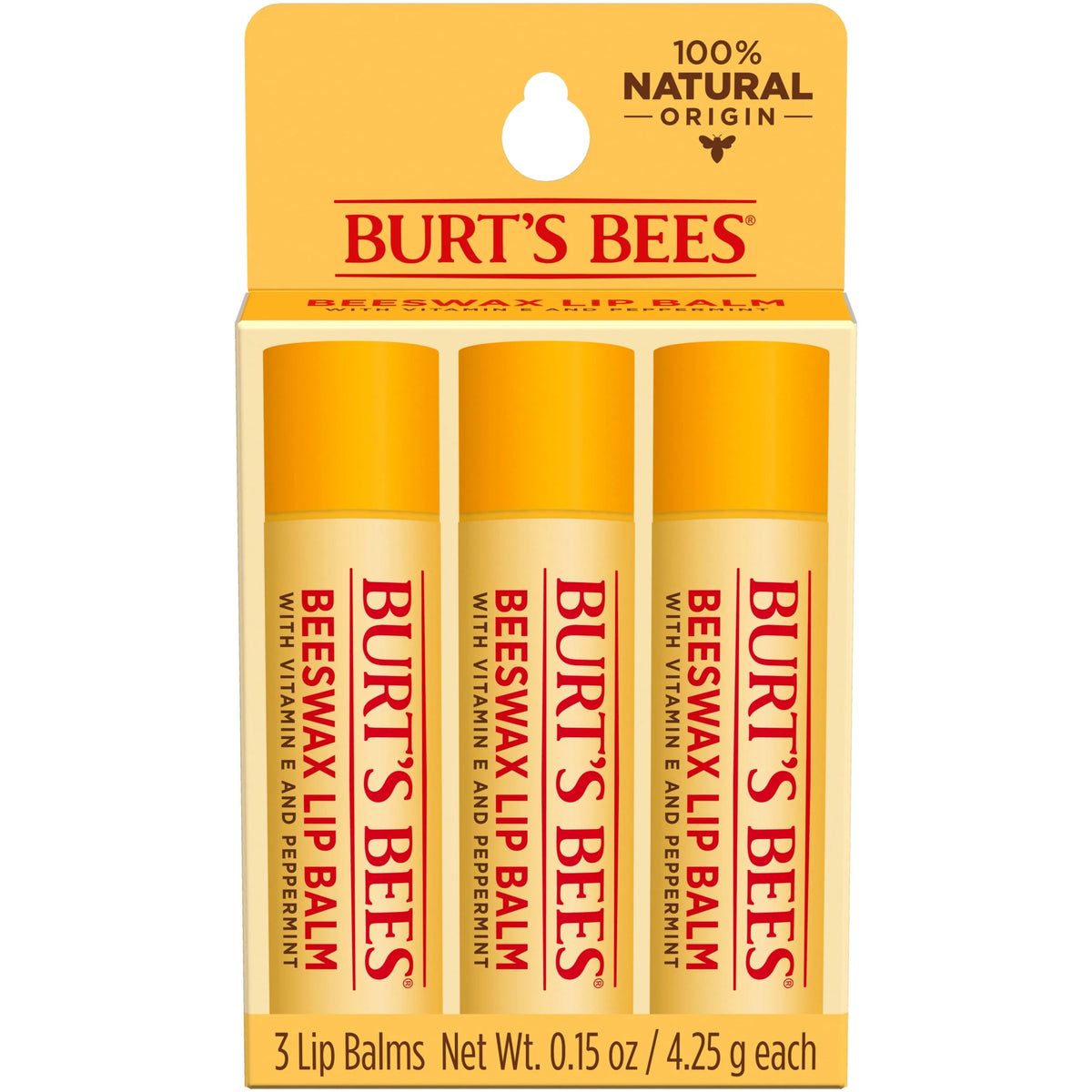 Natural Moisturizing Lip Balm with Beeswax, Vitamin E & Peppermint Oil, 4 Count Y393227