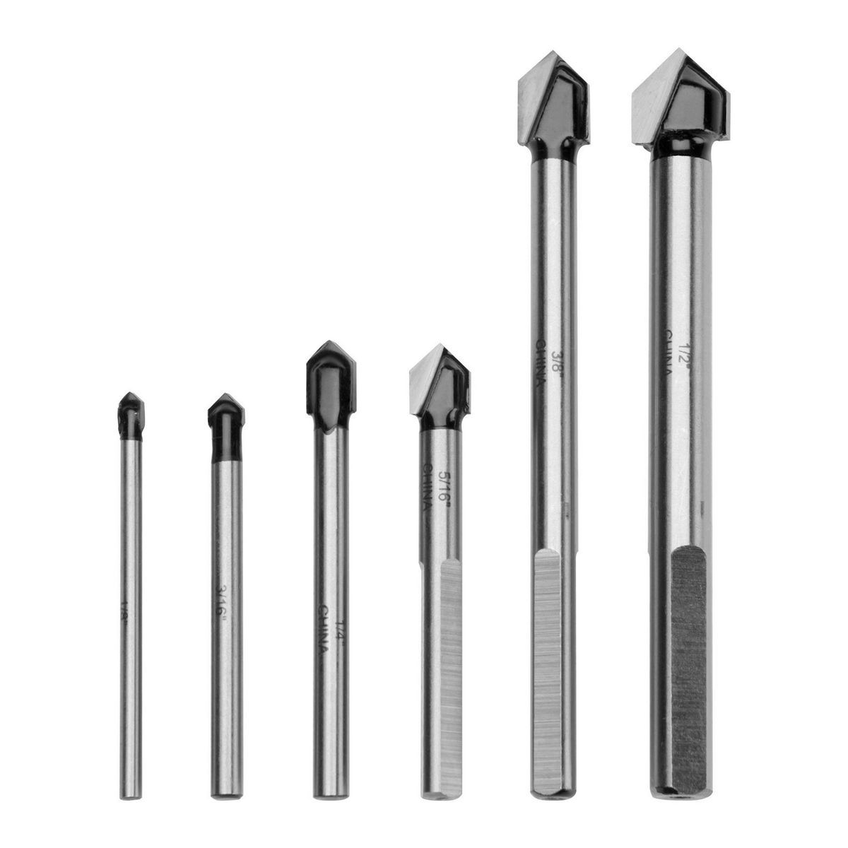 Carbide Tip Glass and Tile Drill Bit Set, 6 Piece W178755