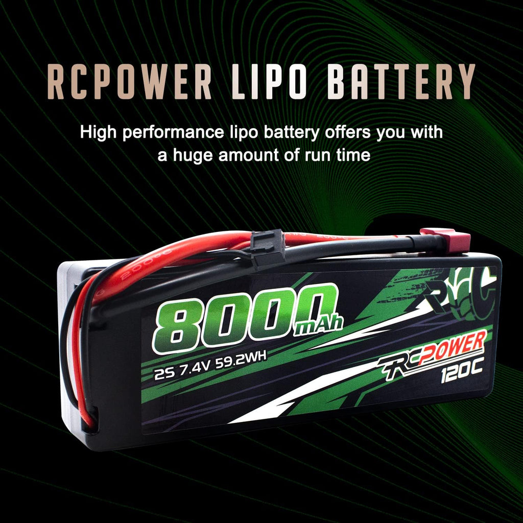 7.4V 8000mAh 2S 120C Hard Case Lipo Battery with T Plug (2Packs) F92914