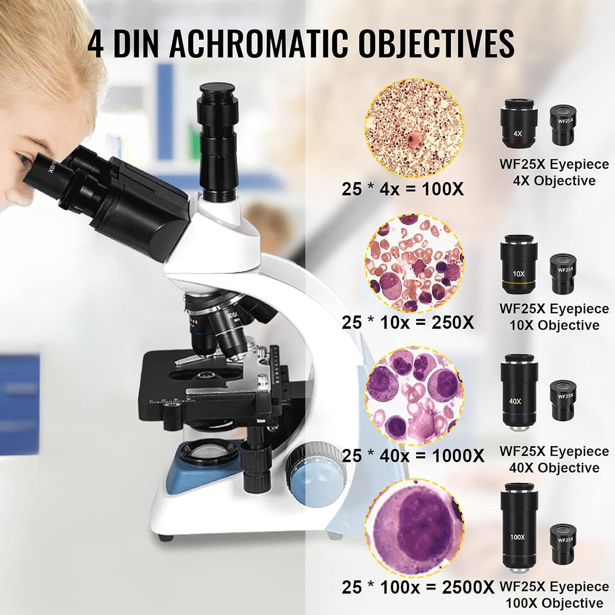 Trinocular Compound Microscope 40X-2500X LED H930849
