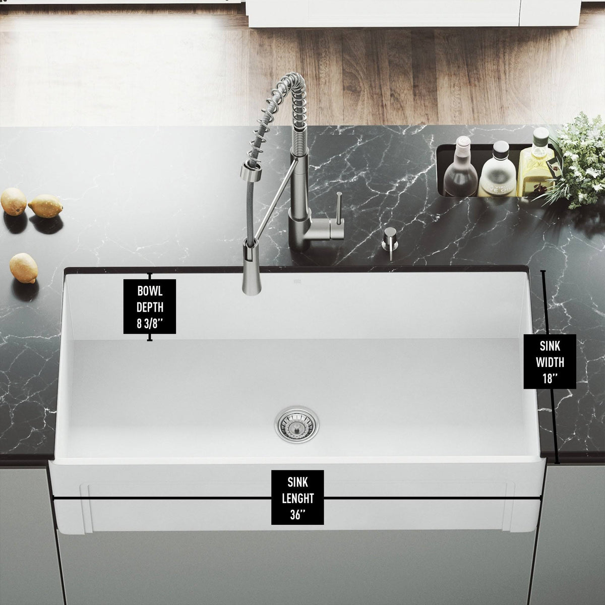 White Matte Stone Farmhouse Kitchen Sink with Grid H47116