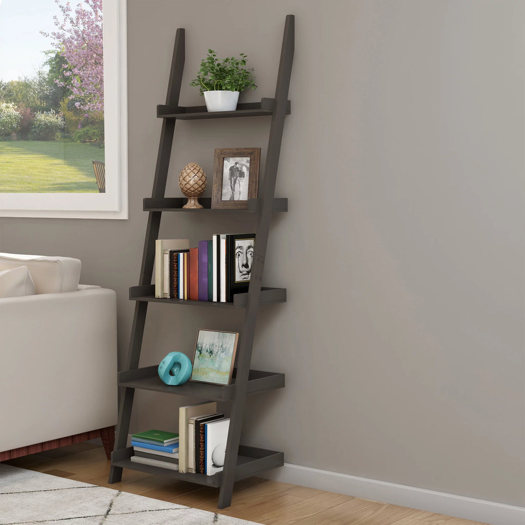 Slate Gray 5 Tier Leaning Bookshelf S285291