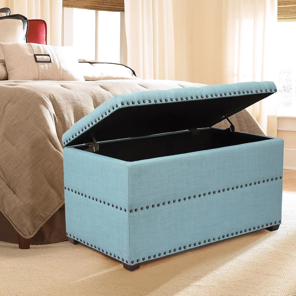 Beige Button Tufted Lift Top Storage Bench F587418