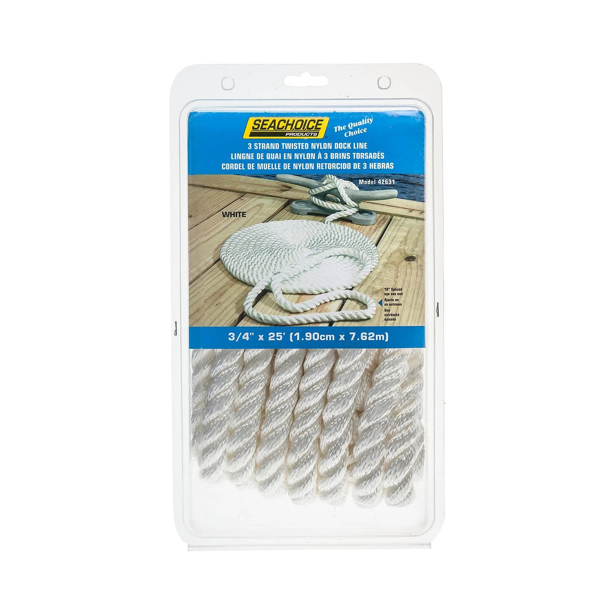 3-Strand Twisted Nylon Dock Rope, ¾-Inch x 25 Feet, White D90749