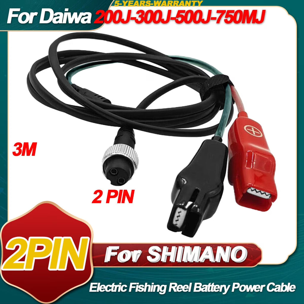 3.0M 2 Pin Electric Fishing Reel Battery Power Cord with Crocodile Clip Cable W994