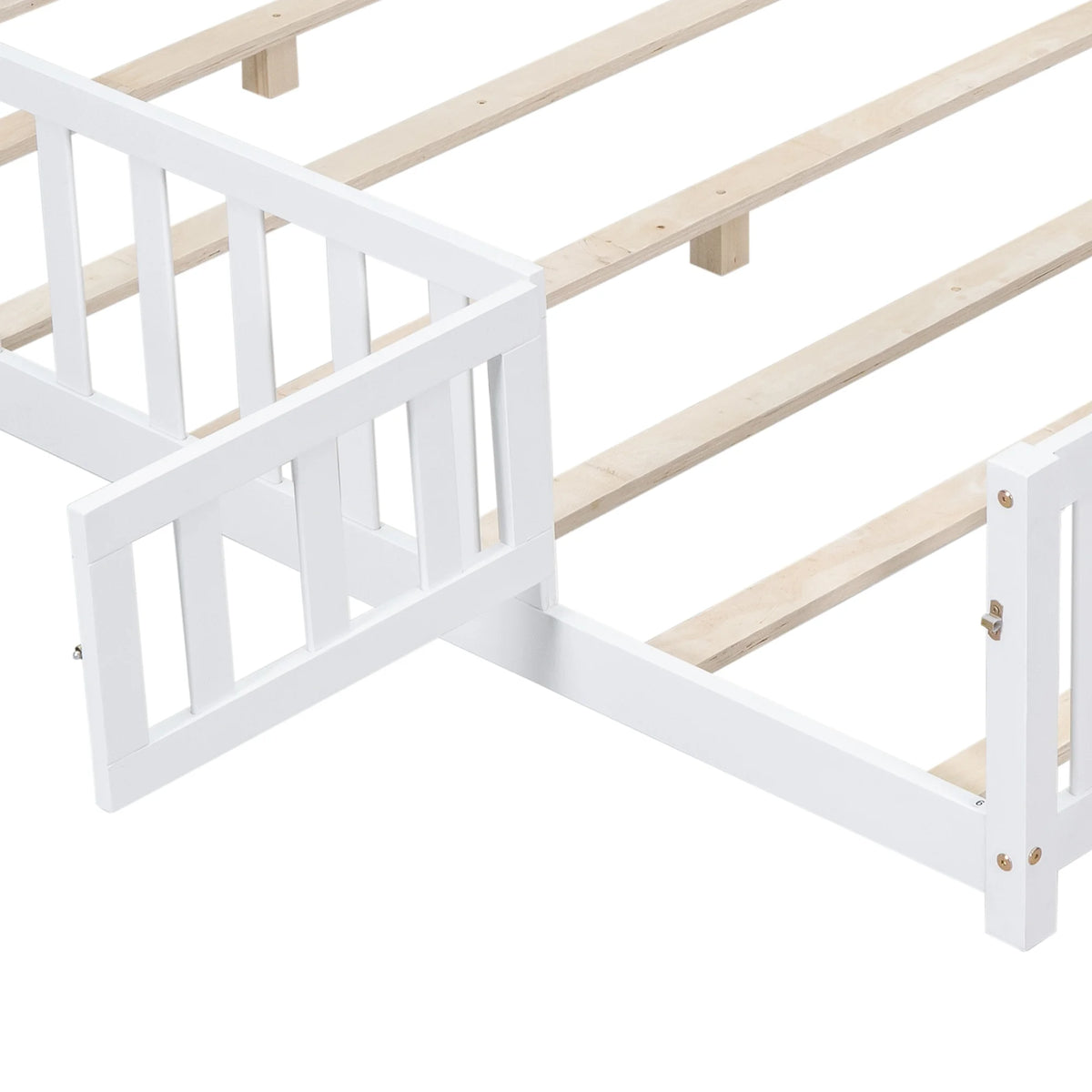 Full Size Wood Platform Bed with Fence and Door Y113
