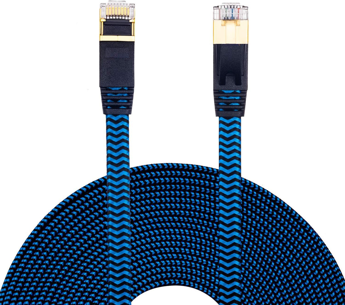 Cat 7 Ethernet Cable 100 ft Nylon Braided Flat Network Patch Cord RJ45 LAN Cable Pack of 2 K6146