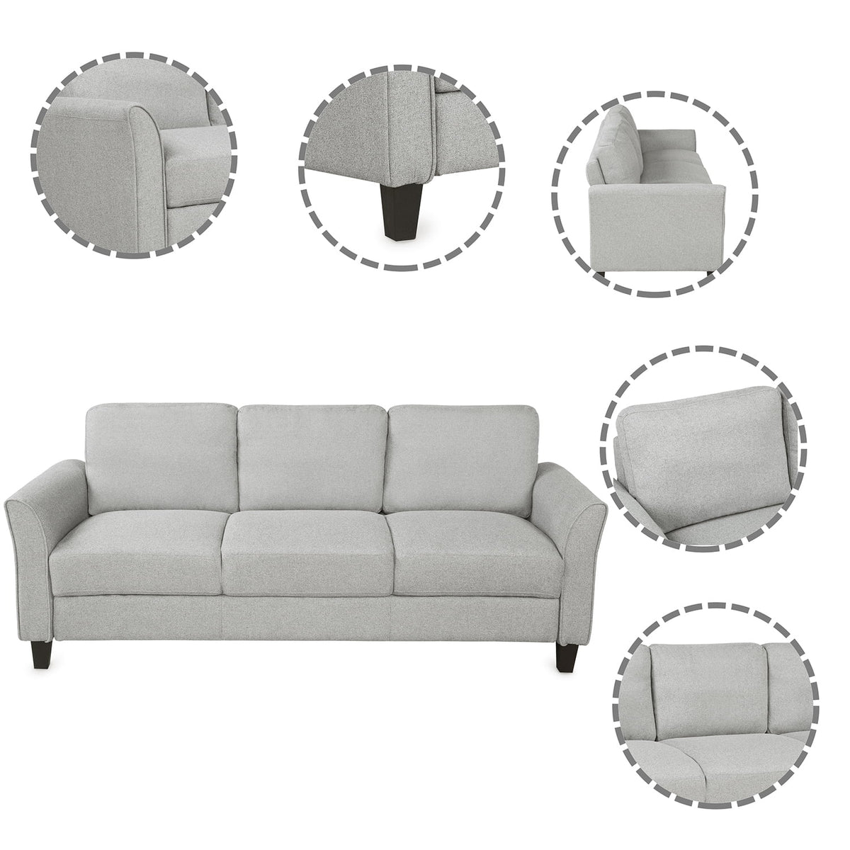 Light Gray 3-Seat Linen Fabric Sofa P4530