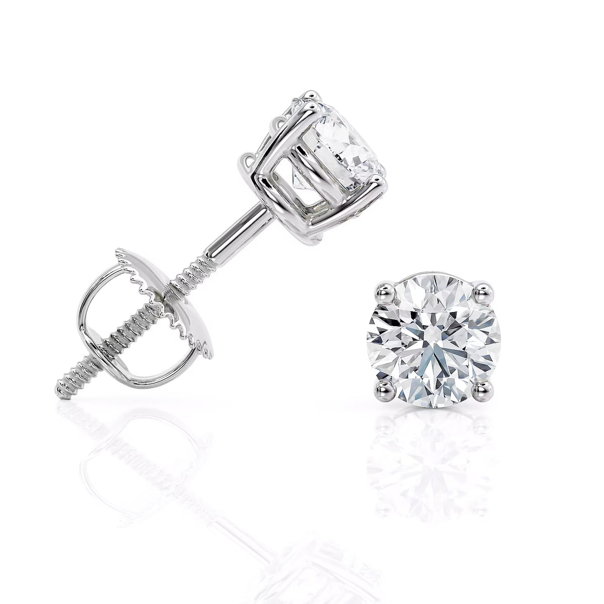 0.5 Carat Lab Grown Diamond Stud Earrings in 14k White Gold, 4-Prong Basket, Screw Back Z60367