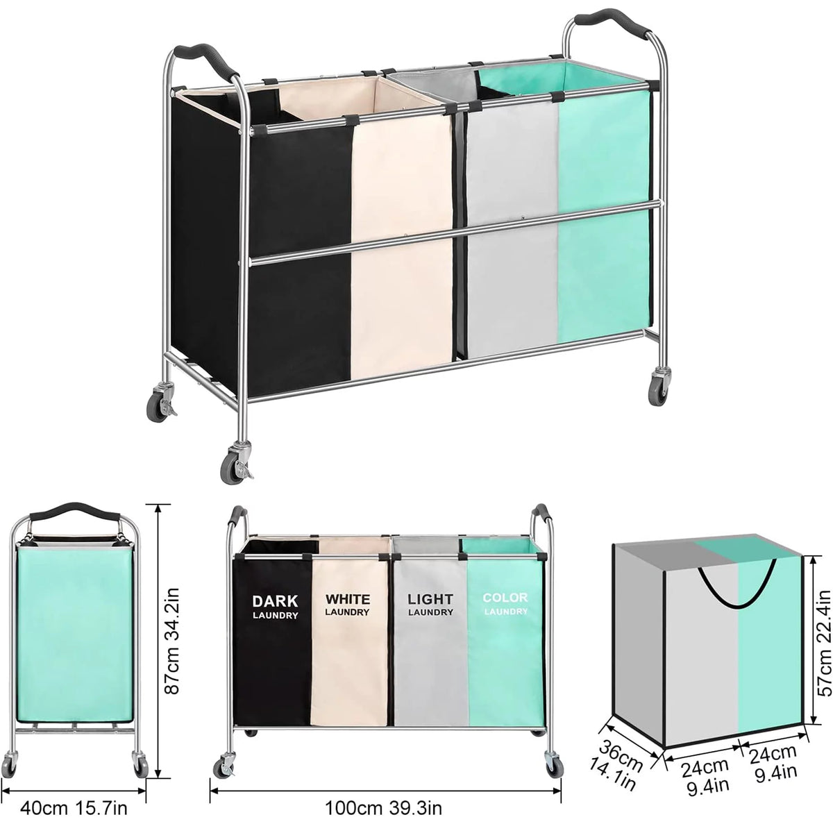 4 Section Laundry Cart with Wheels E2562