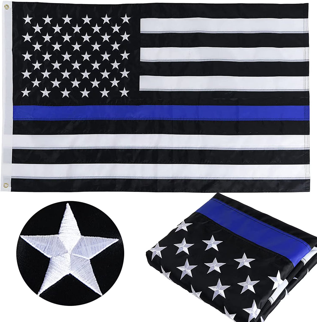 Thin Blue Line Flag 3x5 ft with Embroidered Stars and 2 Brass Grommets I49056