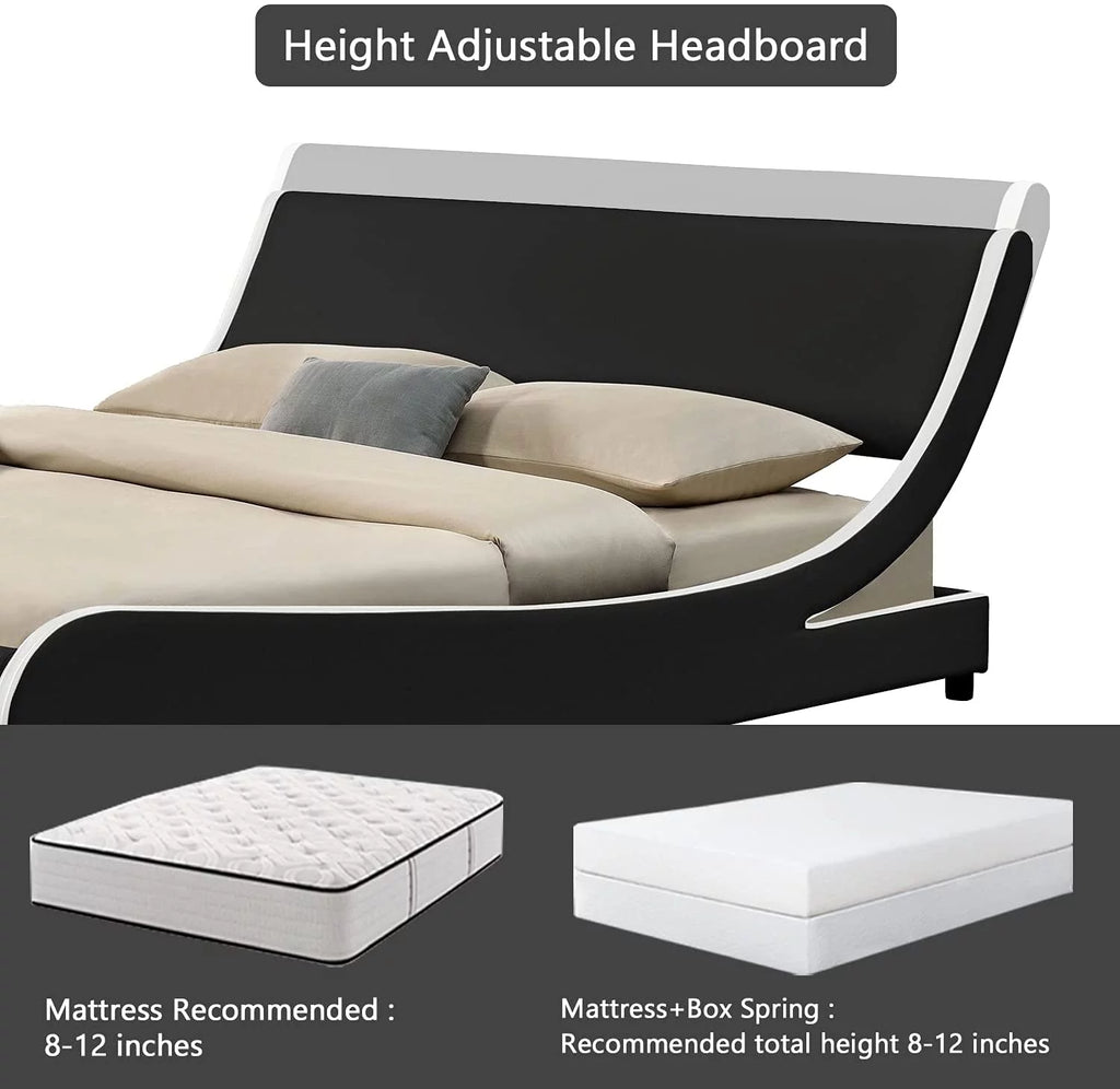 Queen Size Platform Bed Frame with Adjustable Headboard Q20936