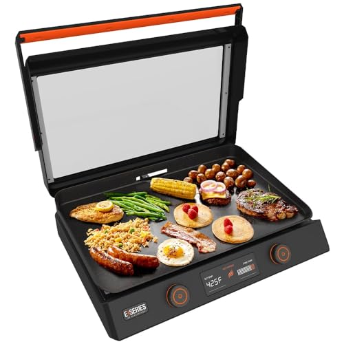 22-Inch Non Stick Ceramic Titanium Coated Stainless Steel Electric Griddle with Glass Hood E64871