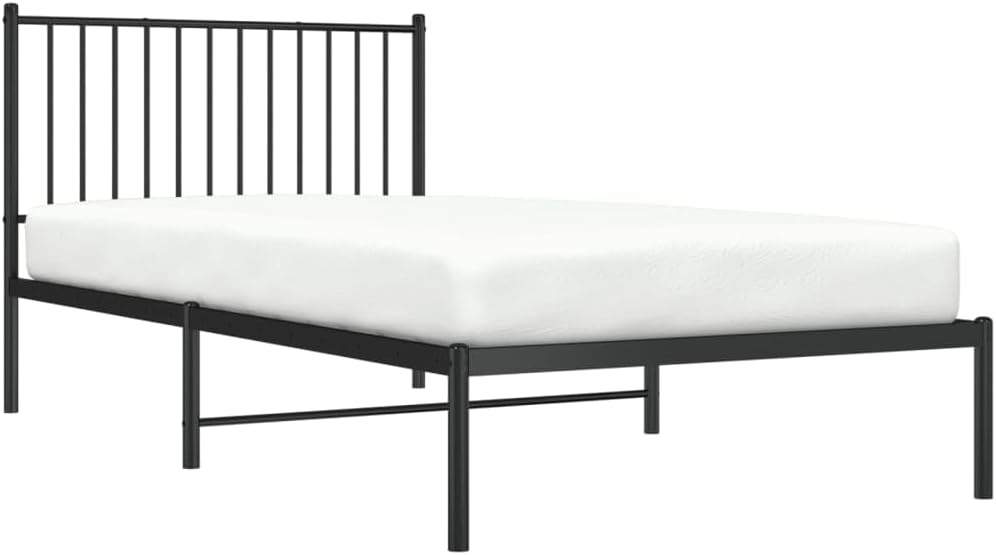 Black Metal Bed Frame with Headboard 39.4"x78.7" R262767