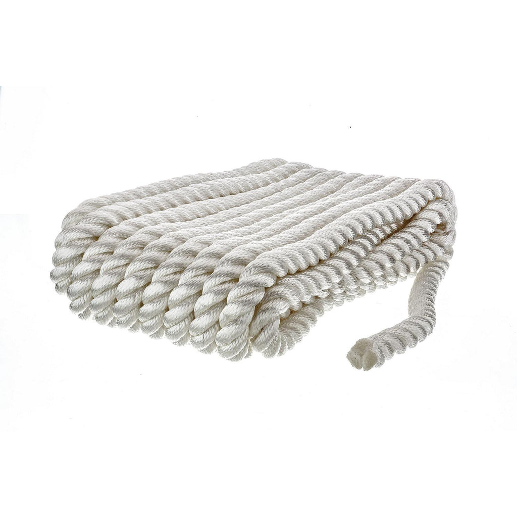 3-Strand Twisted Nylon Dock Rope, ¾-Inch x 25 Feet, White D90749