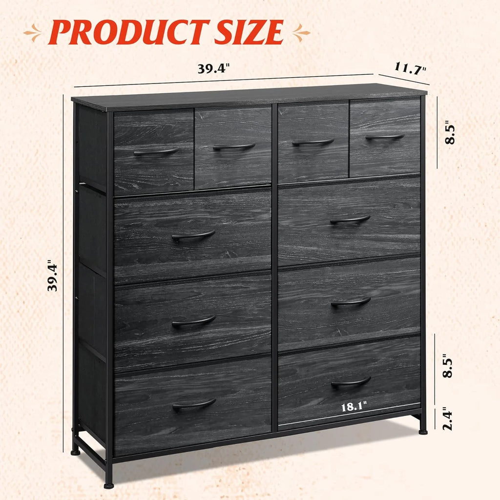 Fabric Dresser with 10 Deep Drawers V9937