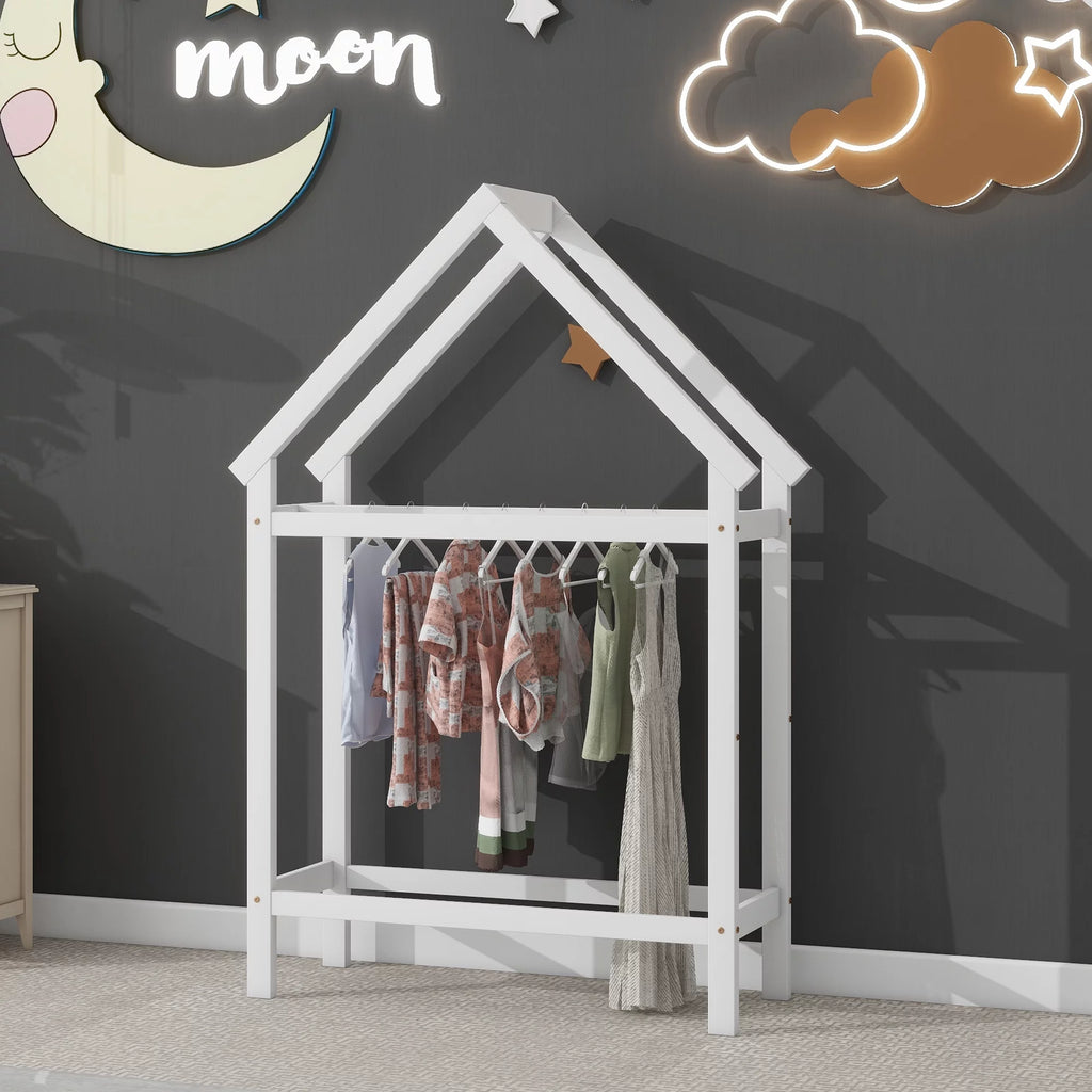 Twin House-Shaped Floor Bed Frame with 2 Detachable Stands White Z31341