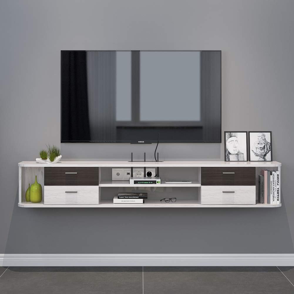 Walnut Wall Mounted Floating TV Stand with 4 Drawers Z12244