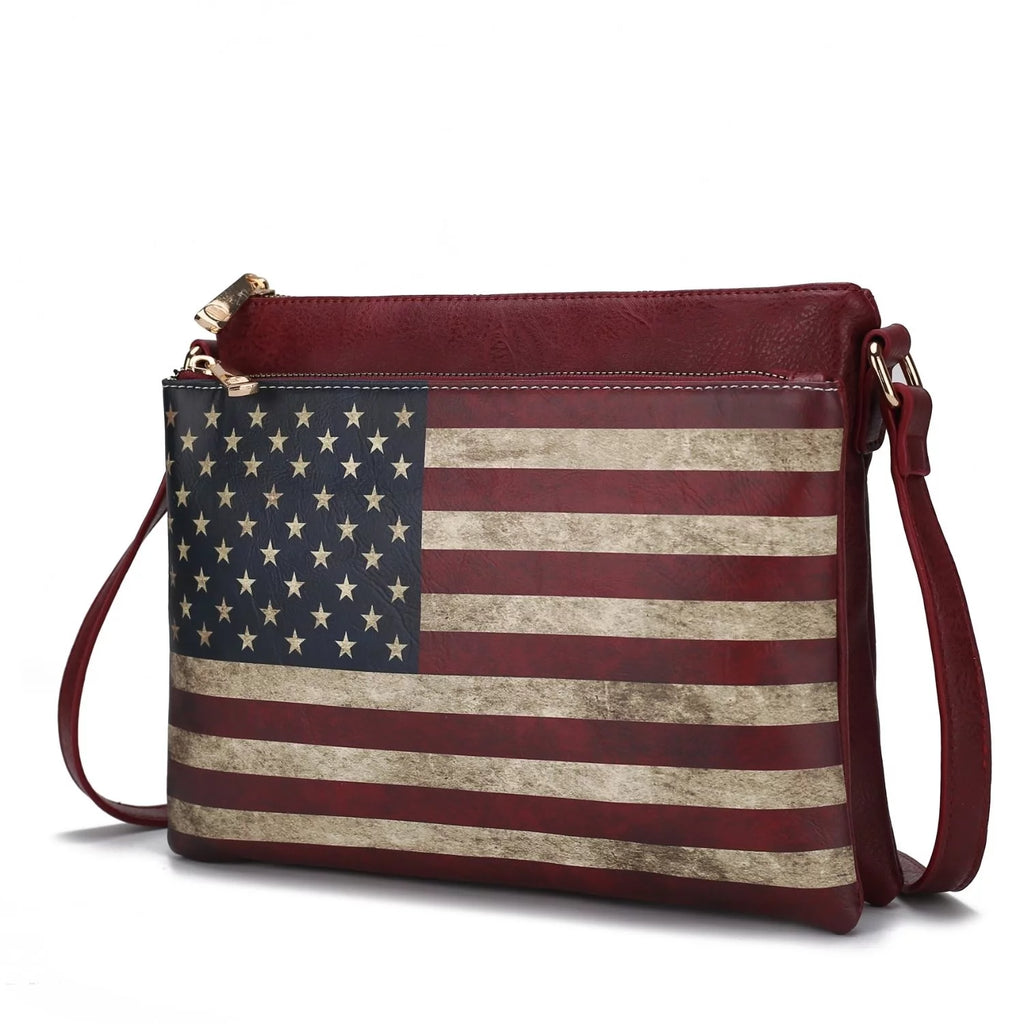 Printed Flag Vegan Leather Womens Crossbody Bag P899228
