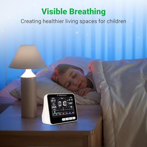 14 in 1 Air Quality Monitor Indoor with Beep Alarm, PM1.0|PM2.5|PM10|HCHO|TVOC|AQI|Temperature|Humidity|Time, Battery Powered Air Monitor J639254