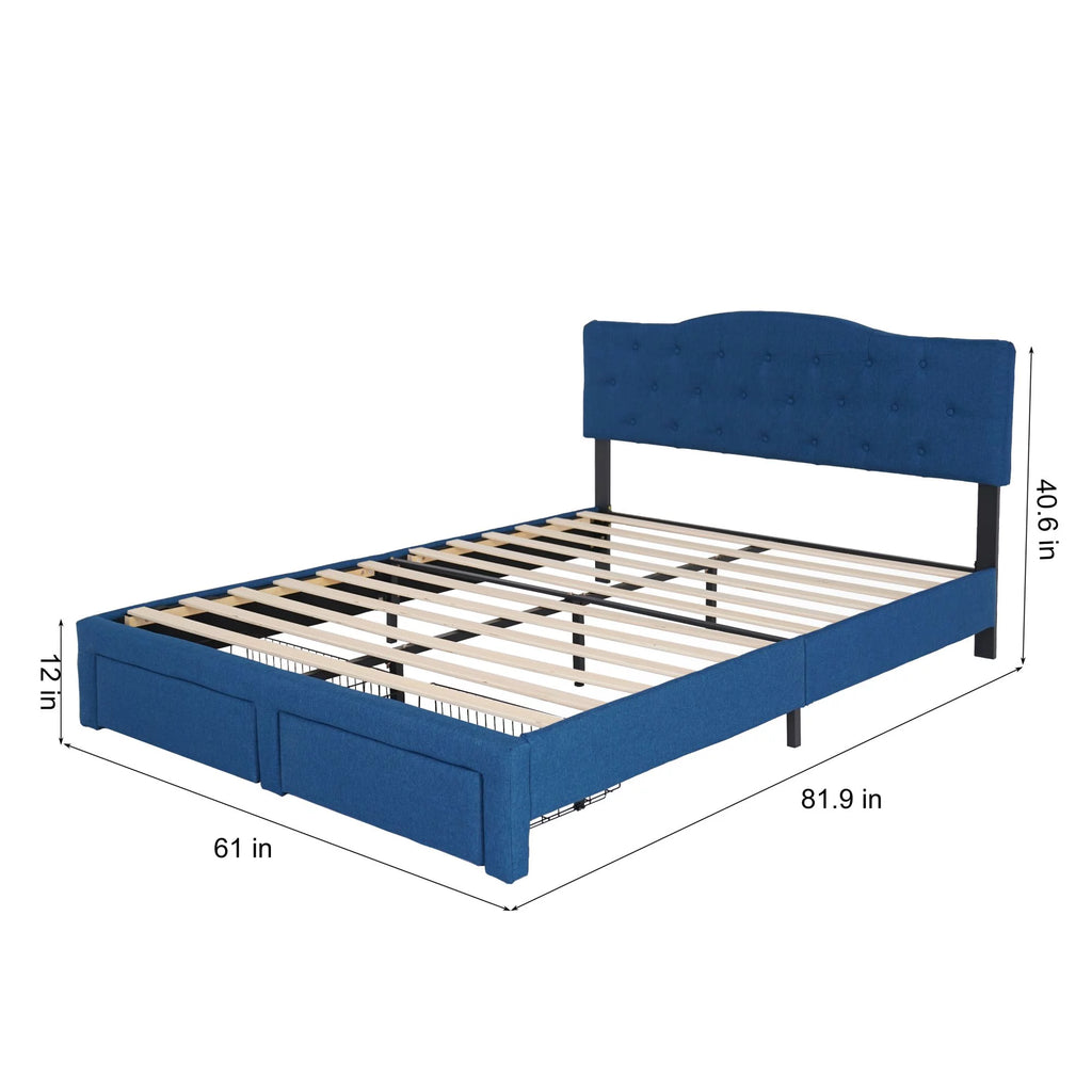 Queen Size Wood Bed Frame with Headboard Blue P793721