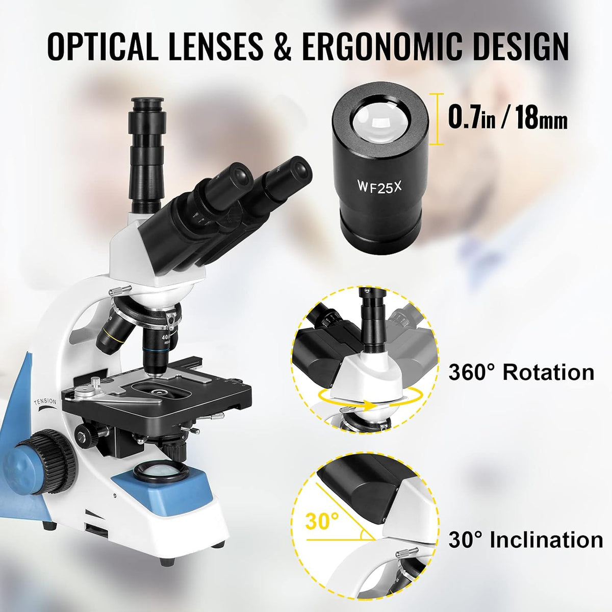 Trinocular Compound Microscope 40X-2500X LED H930849