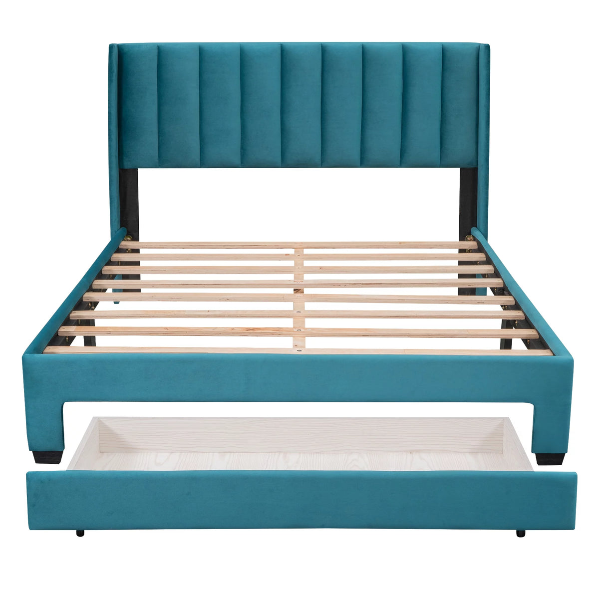 Queen Size Velvet Upholstered Platform Bed with Storage and Headboard P791
