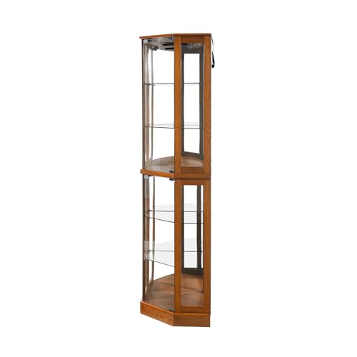 Lighted Corner Display Curio Cabinet 6-Shelf Wooden Display Cabinet with Adjustable Shelves 72" Tall Glass Shelving Unit Walnut E603