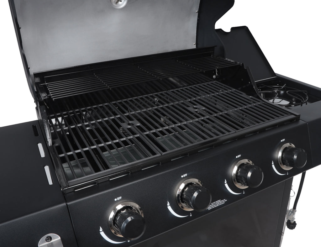 4-Burner Propane Gas Grill with Side Burner, Stainless Steel & Black J99262