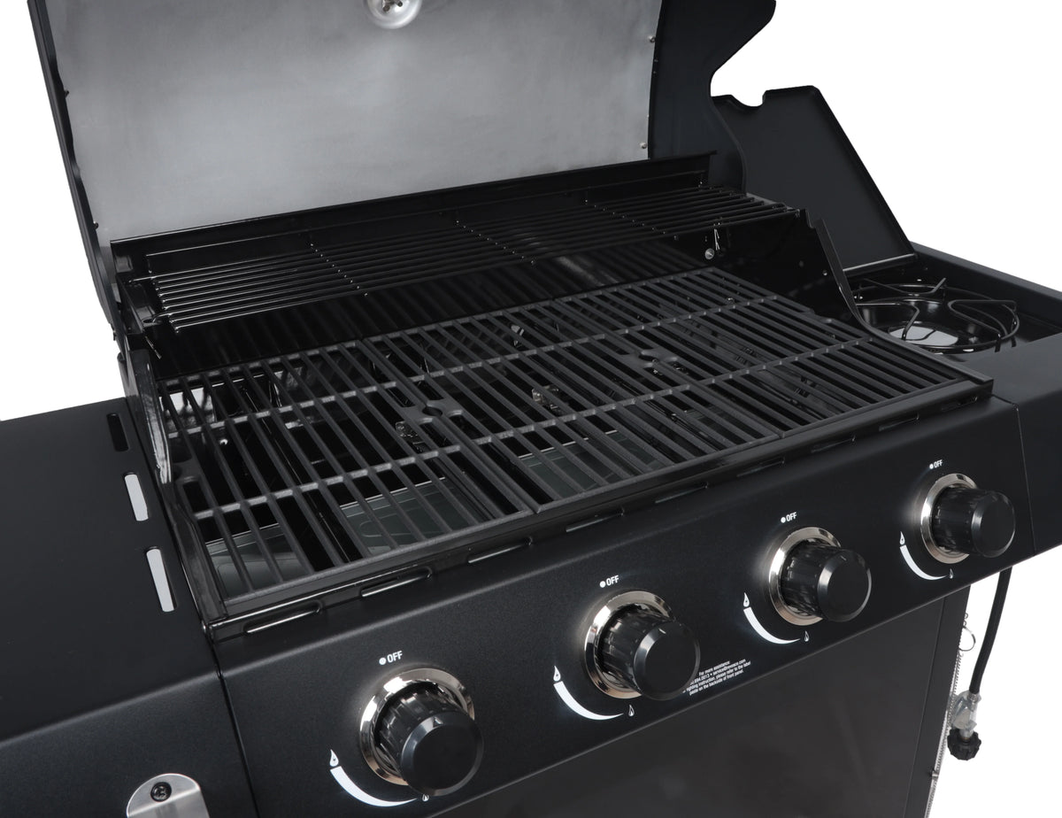 4-Burner Propane Gas Grill with Side Burner, Stainless Steel & Black J99262
