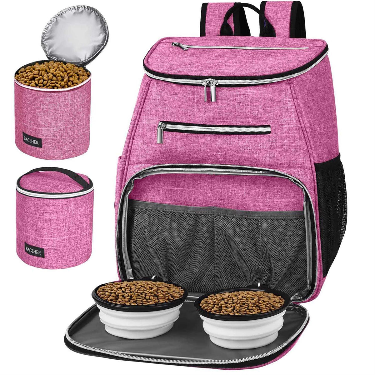 Airline Approved Dog Travel Backpack with 2 Collapsible Bowls and 2 Food Baskets M573