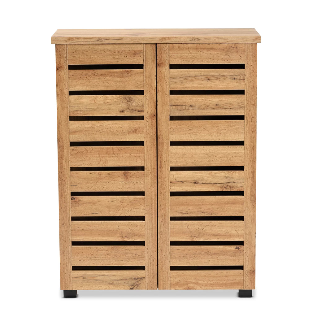 Oak Brown Finished Wood 2-Door Shoe Storage Cabinet E52727