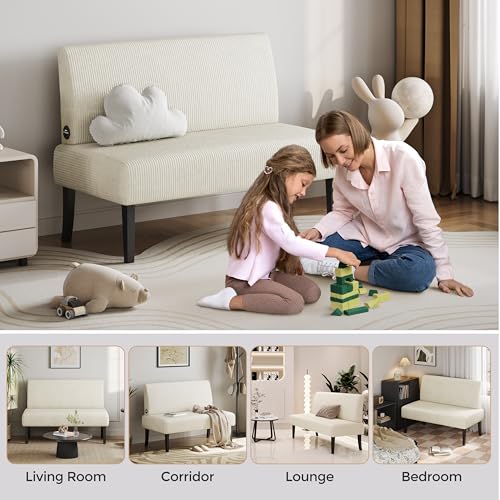 Beige Corduroy Armless Loveseat Futon D738