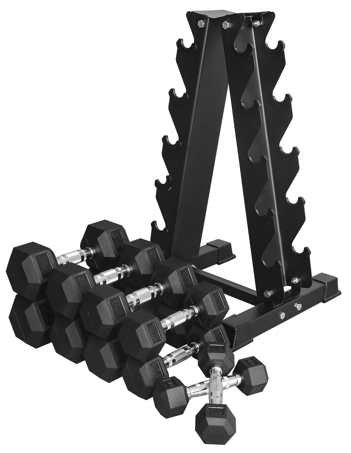 150LB Coated Hex Dumbbell Weight Set with A-Frame Storage Rack V90028