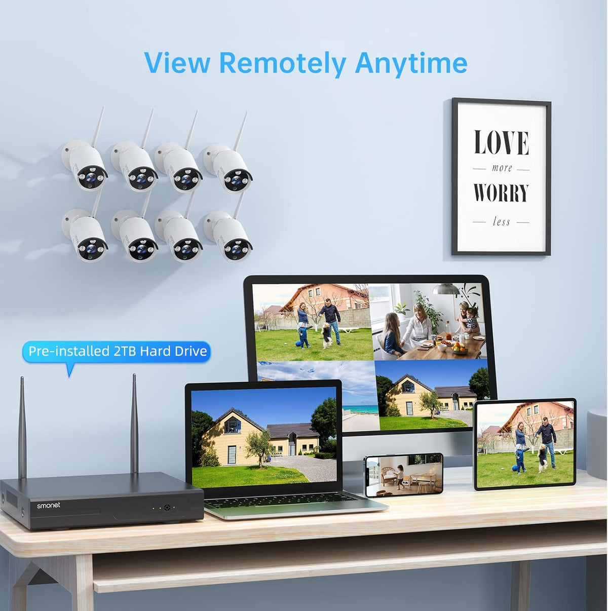 3MP Wireless Security Camera System with Audio, 8CH NVR, 8Pcs 3MP WiFi IP Cameras, 2TB Hard Drive Z246002