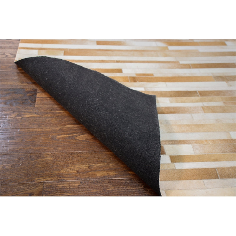 Camel Hair on Hide Leather Area Rug Q4356