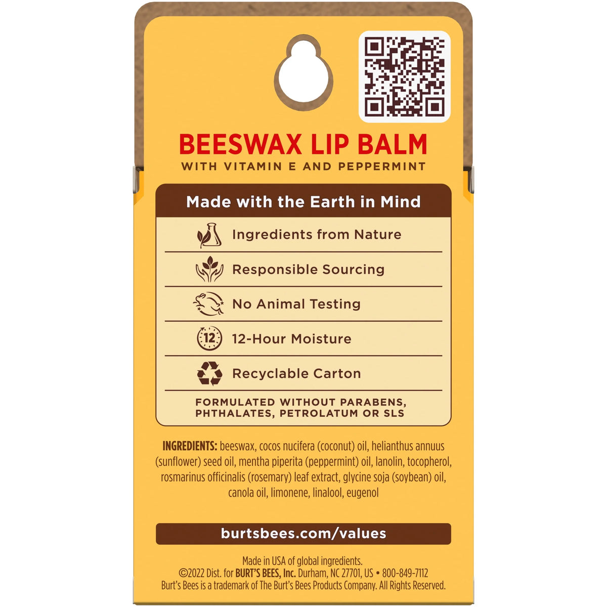Natural Moisturizing Lip Balm with Beeswax, Vitamin E & Peppermint Oil, 4 Count Y393227