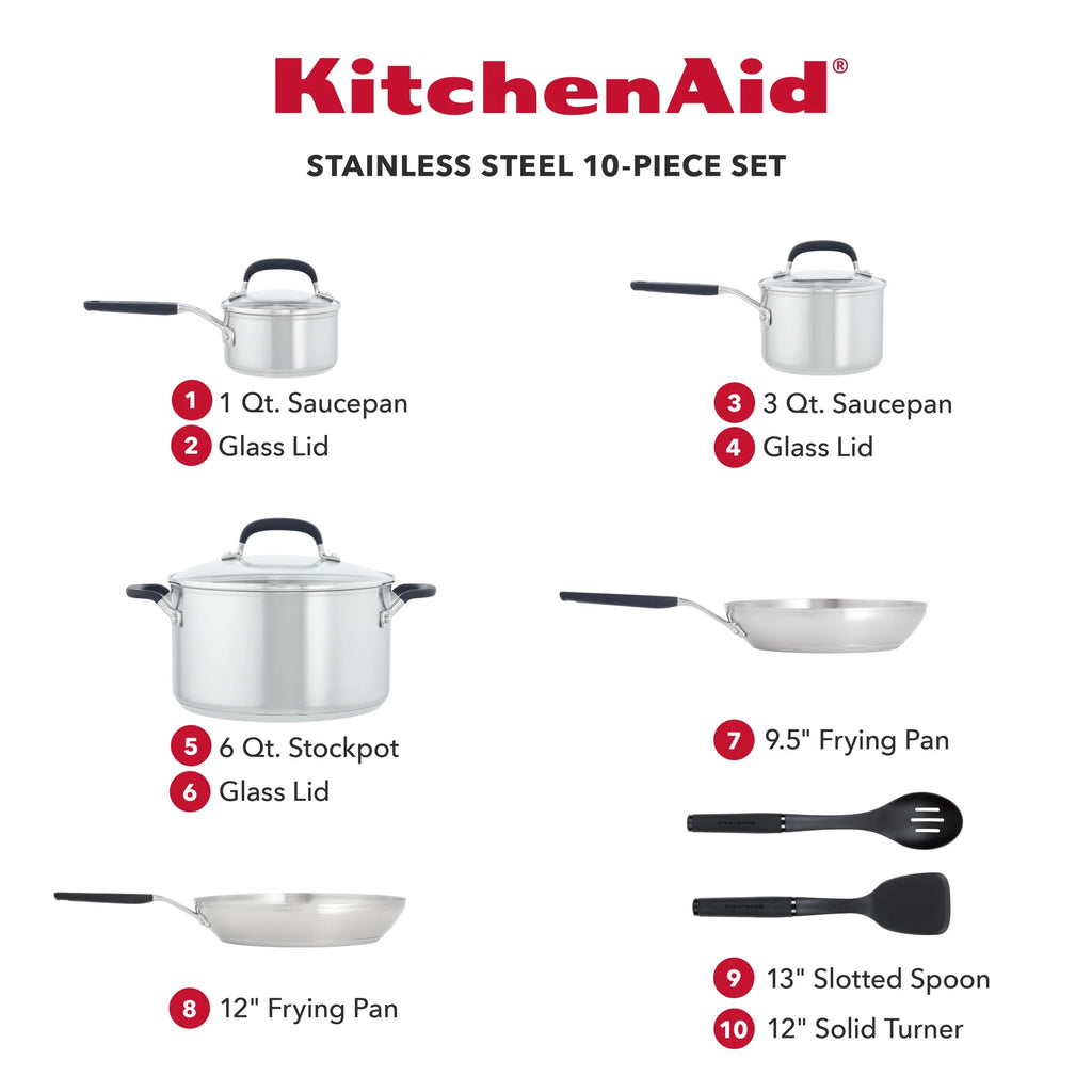 Stainless Steel 10 Piece Pots and Pans Set U6592