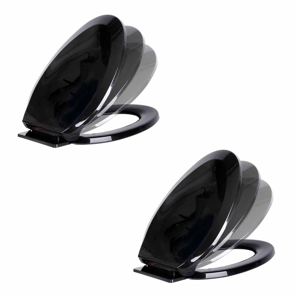 2 No Slam Easy Close Black Plastic Elongated Toilet Seat U8360